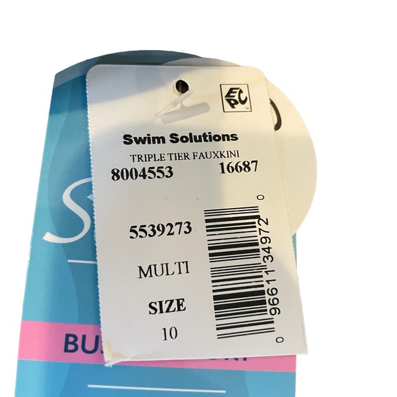 Swim Solutions Triple Tier Fauxini Black White One Piece Bathing Suit Size 10 - Picture 3 of 9